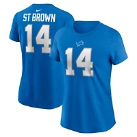 T-shirt avec nom et numéro de joueur Nike Amon-Ra St. Brown Blue Detroit Lions pour femme