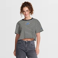 T-shirt court rayé noir/crème Nike Detroit Lions pour femme