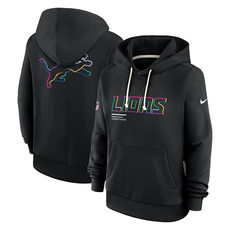 Sweat à capuche Nike noir Detroit Lions NFL Crucial Catch 2025 pour femme, édition standard Dri-FIT