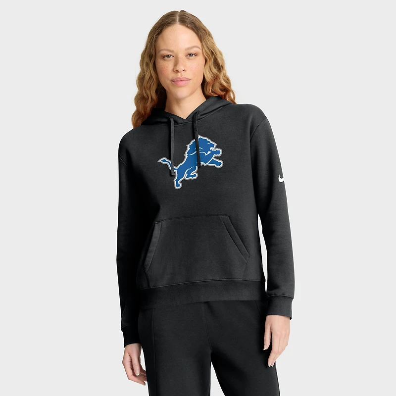 Sweat à capuche en molleton noir Nike Detroit Lions Club pour femme