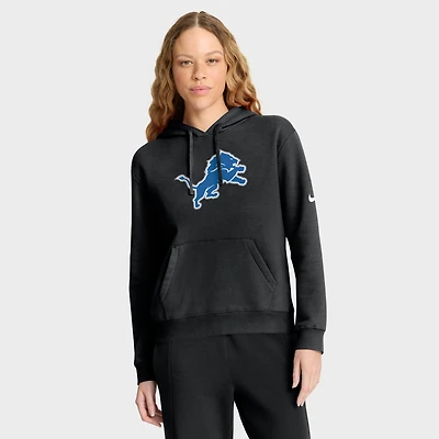 Women's Nike Black Detroit Lions Club Logo Pullover Hoodie
