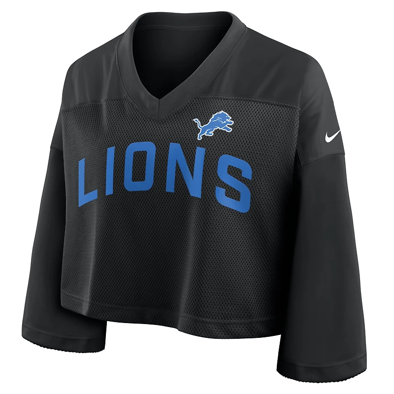 Women's Nike Black Detroit Lions Primetime Cropped Mesh Dri-FIT Fashion Jersey