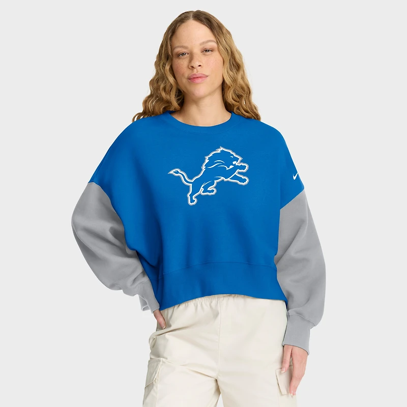 Sweat-shirt oversize à blocs de couleurs bleus des Lions Detroit Nike pour femme