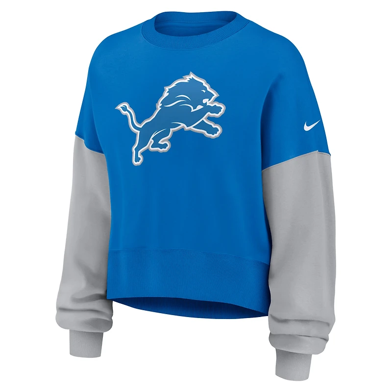 Sweat-shirt oversize à blocs de couleurs bleus des Lions Detroit Nike pour femme