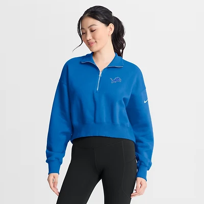 Sweat-shirt à col zippé Nike bleu Detroit Lions Phoenix Fleece pour femme