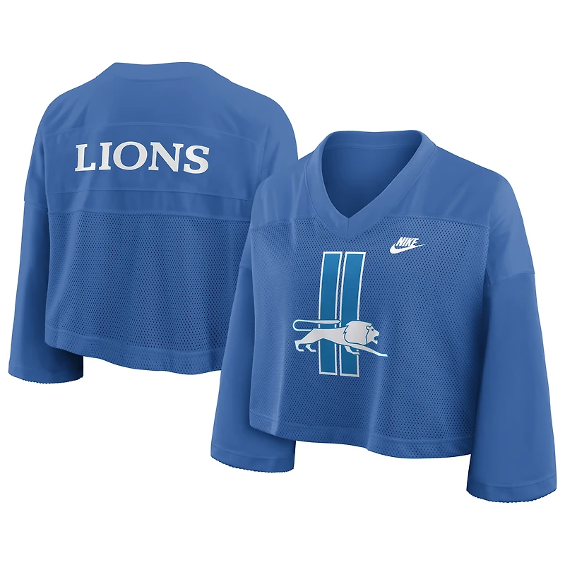 Maillot de mode court en maille Dri-FIT Nike Detroit Lions Rewind bleu pour femme