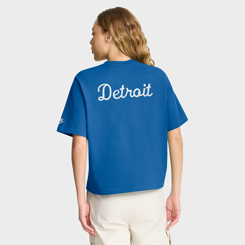 Women's Nike Blue Detroit Lions Rewind Pocket Boxy T-Shirt