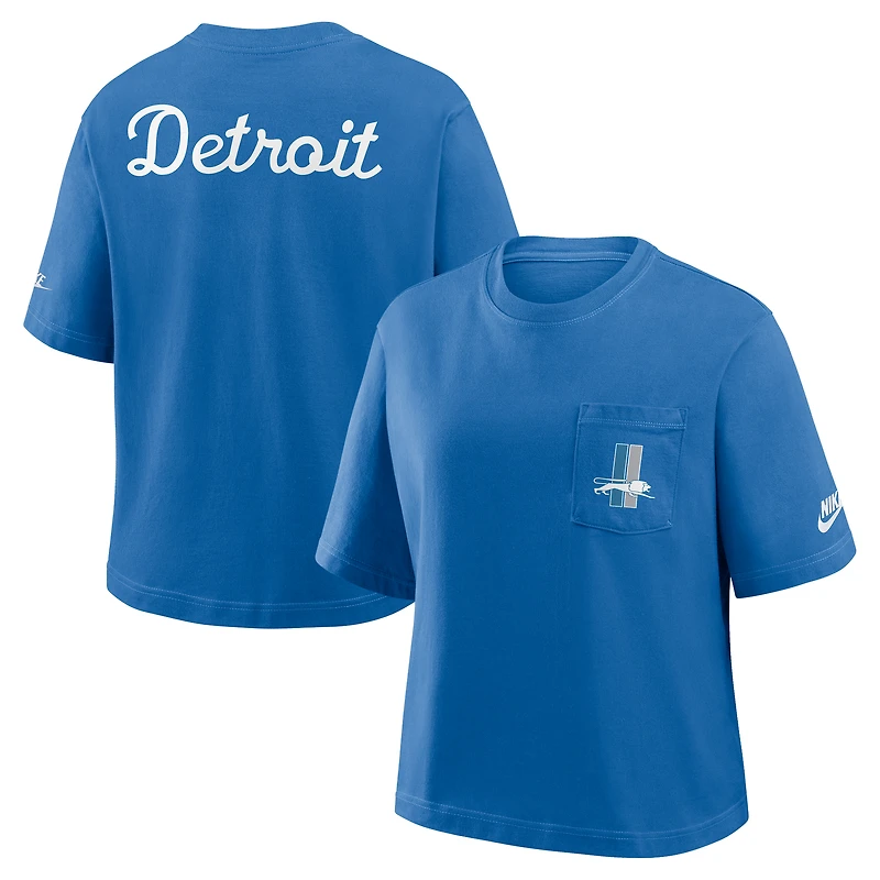 Women's Nike Blue Detroit Lions Rewind Pocket Boxy T-Shirt