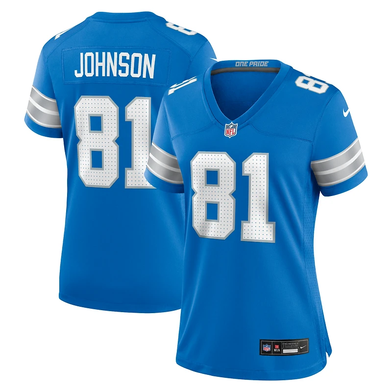 maillot Nike Calvin Johnson bleu pour femme, de match retiré l'équipe des Lions Détroit