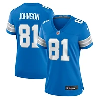 maillot Nike Calvin Johnson bleu pour femme, de match retiré l'équipe des Lions Détroit