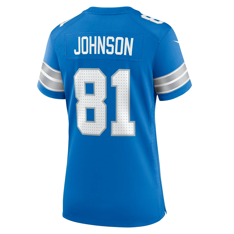 maillot Nike Calvin Johnson bleu pour femme, de match retiré l'équipe des Lions Détroit