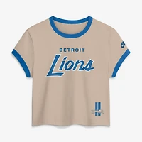 Women's Nike Cream Detroit Lions Rewind Ringer Mod Cropped T-Shirt