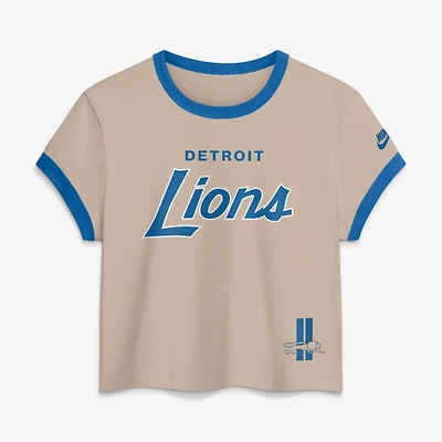 Women's Nike Cream Detroit Lions Rewind Ringer Mod Cropped T-Shirt