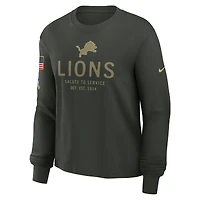 T-shirt Nike vert foncé Detroit Lions 2025 Salute to Service Sideline Dri-FIT à manches longues pour femme