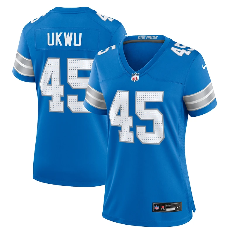 Maillot de match Nike Isaac Ukwu des Detroit Lions pour femme, bleu, bleu