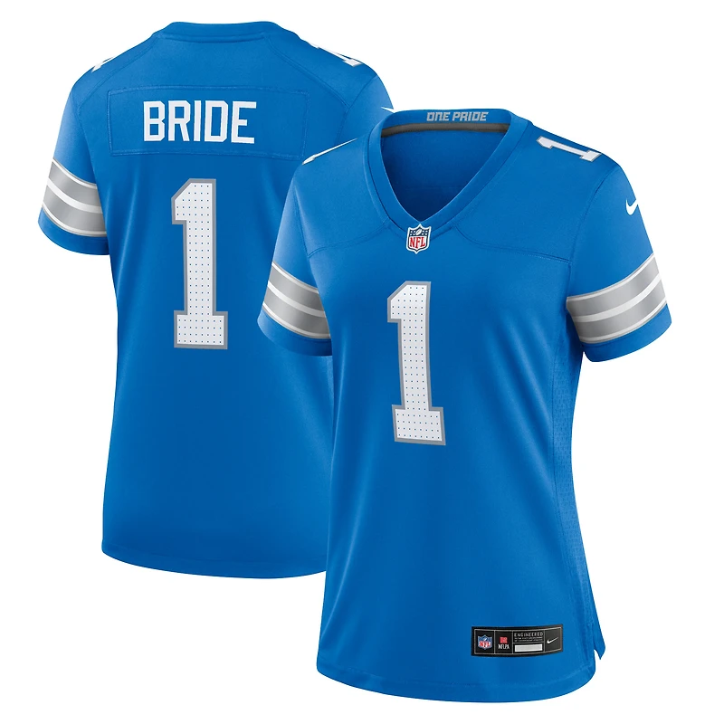 Maillot de match Nike numéro 1 Bride pour femme, bleu, Detroit Lions