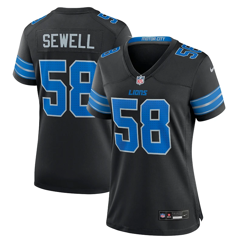 Maillot Nike Penei Sewell pour femme, noir, 2e match alternatif des Detroit Lions
