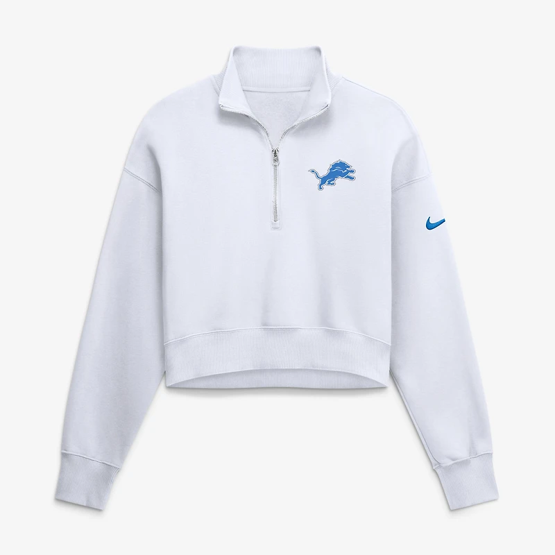 Women's Nike White Detroit Lions Oversized Phoenix Fleece Cropped Quarter-Zip Sweatshirt