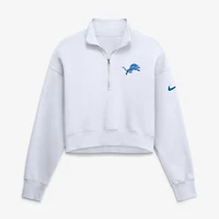 Women's Nike White Detroit Lions Oversized Phoenix Fleece Cropped Quarter-Zip Sweatshirt