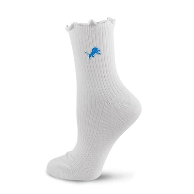 Women's PRO Compression  White Detroit Lions Logo Lettuce Hem Quarter Socks