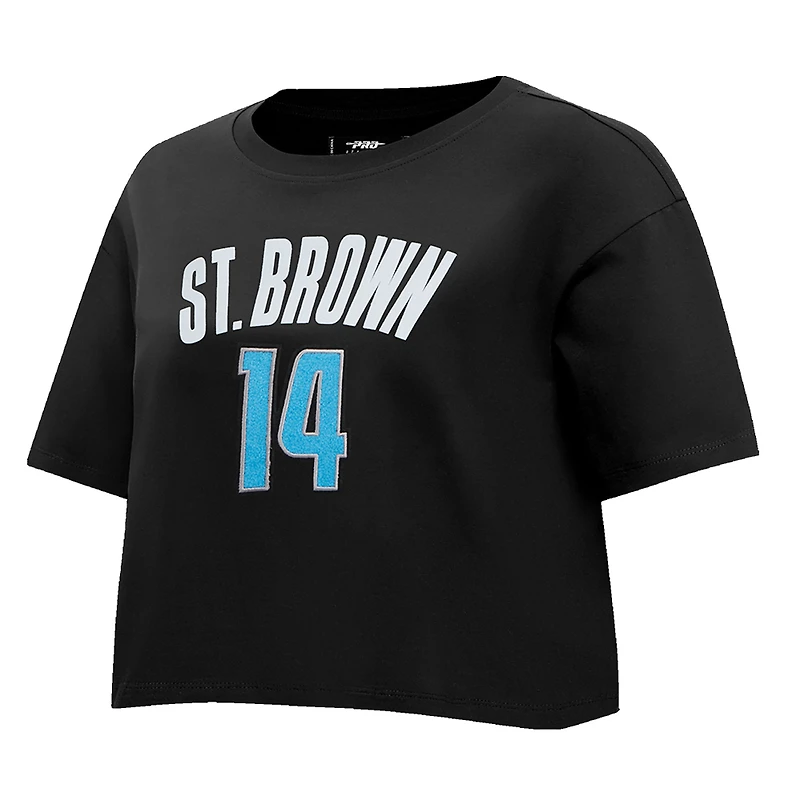 T-shirt court et boxy noir Pro Standard Amon-Ra St. Brown pour femme avec nom numéro de joueur des Lions Detroit