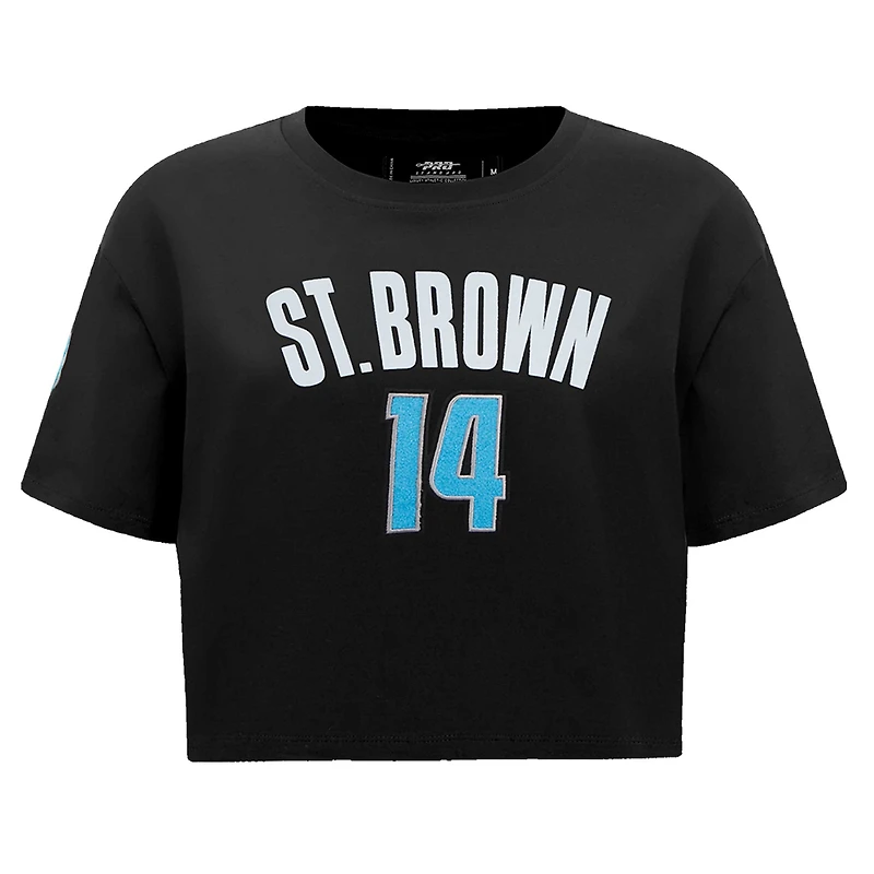T-shirt court et boxy noir Pro Standard Amon-Ra St. Brown pour femme avec nom numéro de joueur des Lions Detroit