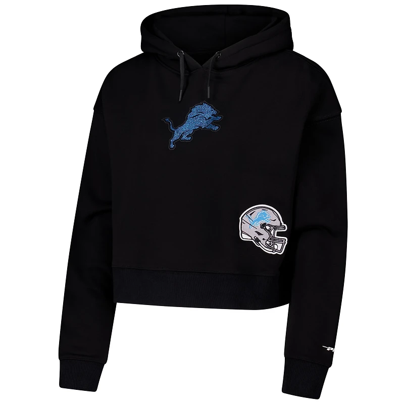 Women's Pro Standard Black Detroit Lions Jeweled Cropped Pullover Hoodie