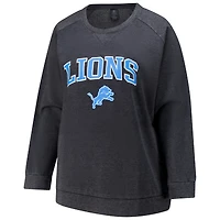 Sweat-shirt raglan délavé à l'acide pour femme, couleur charbon, grande taille, des Lions de Detroit