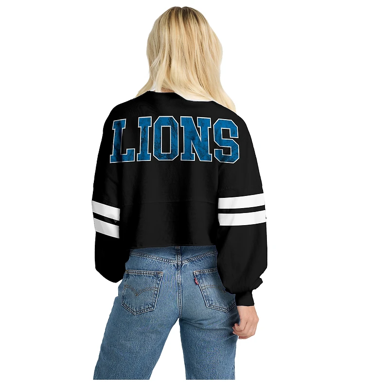 T-shirt à manches longues rayé oversize noir Detroit Lions Spirit Jersey pour femme