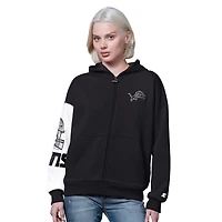Women's Starter  Black Detroit Lions 4th Down Full-Zip Hoodie