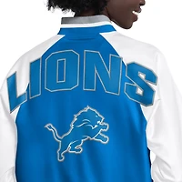Veste universitaire raglan à boutons-pression Starter bleu/blanc Detroit Lions pour femmes