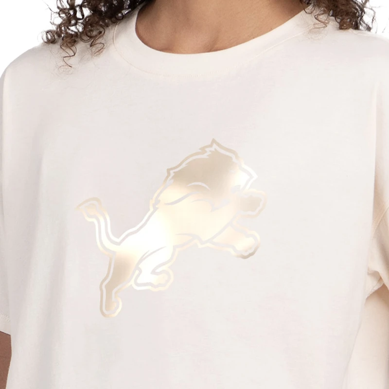 Women's Starter Cream Detroit Lions Pastel Travel Boxy Cropped T-Shirt