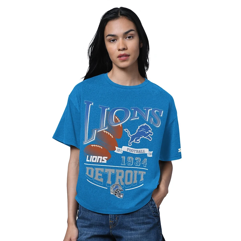 Women's Starter  Heather Blue Detroit Lions Hall of Fame Boxy T-Shirt