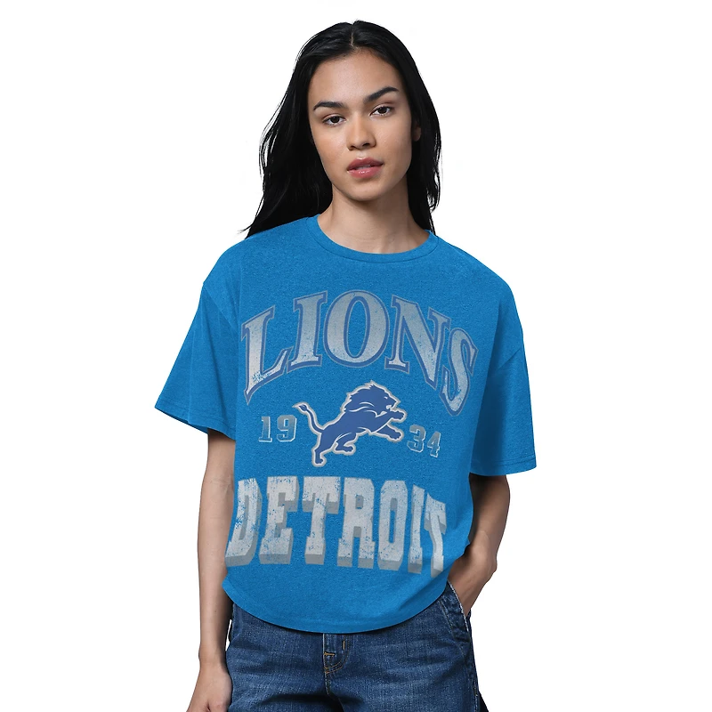 T-shirt surdimensionné bleu chiné pour femme des Lions de Détroit, membre du Temple la renommée
