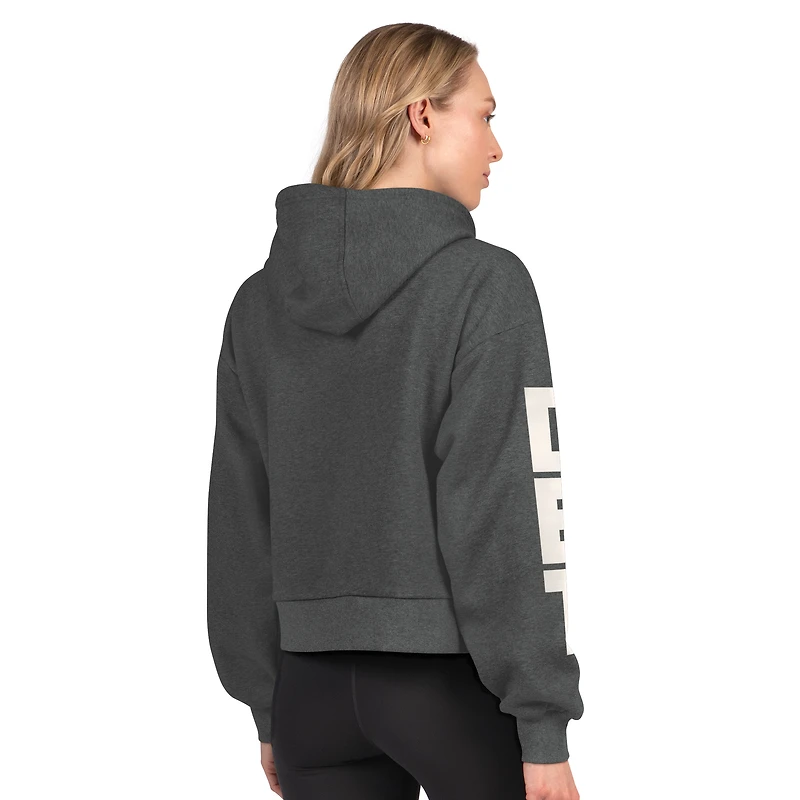 Women's Starter  Heather Charcoal Detroit Lions Star Player Cropped Fleece Pullover Hoodie