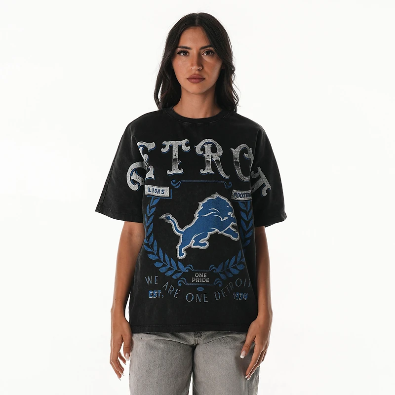 T-shirt surdimensionné à imprimé laurier pour femme The Wild Collective, noir, Detroit Lions