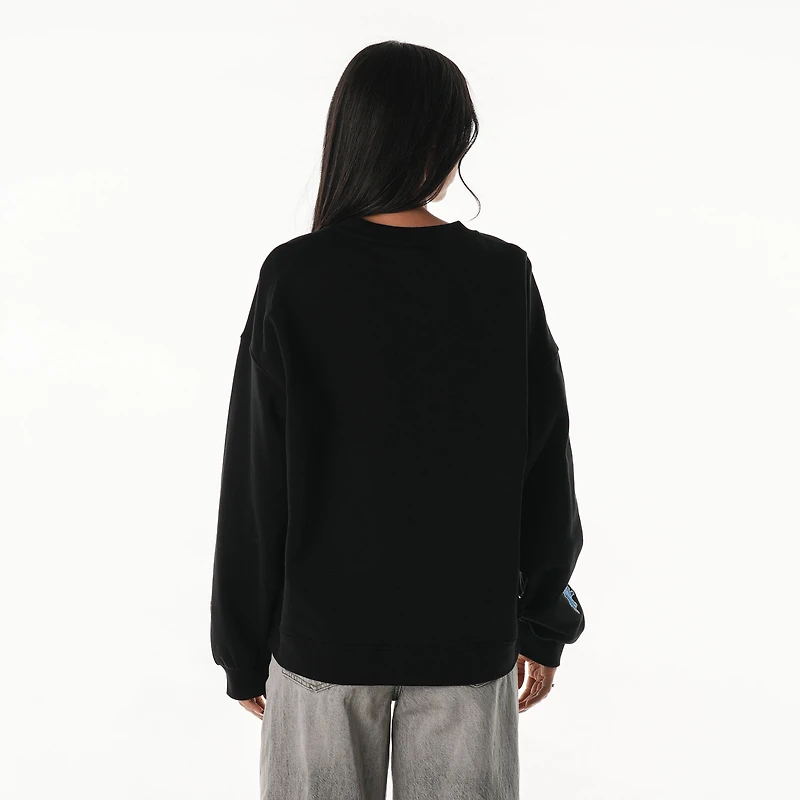 Women's The Wild Collective Black Detroit Lions Rock Crystal Oversized Crewneck Sweatshirt