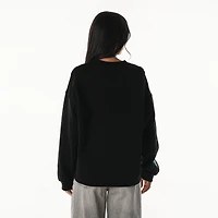 Women's The Wild Collective  Black Detroit Lions Rock Crystal Oversized Crewneck Sweatshirt