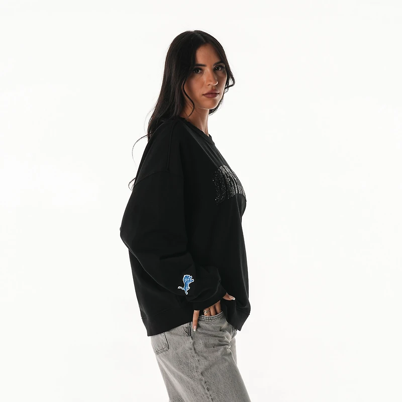 Sweat-shirt ras du cou oversize noir Detroit Lions Rock Crystal pour femme de The Wild Collective