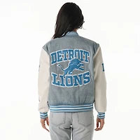 Veste en jean universitaire à boutons-pression pour femme The Wild Collective des Detroit Lions