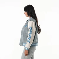 Veste en jean universitaire à boutons-pression pour femme The Wild Collective des Detroit Lions