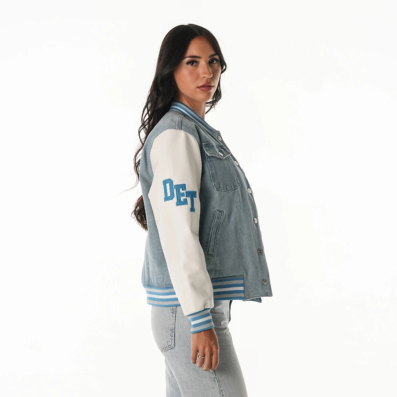 Veste en jean universitaire à boutons-pression pour femme The Wild Collective des Detroit Lions