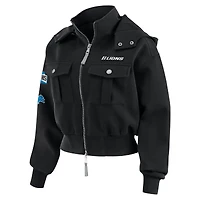 Veste bomber courte zippée noire à poches plaquées pour femme WEAR by Erin Andrews des Lions de Detroit