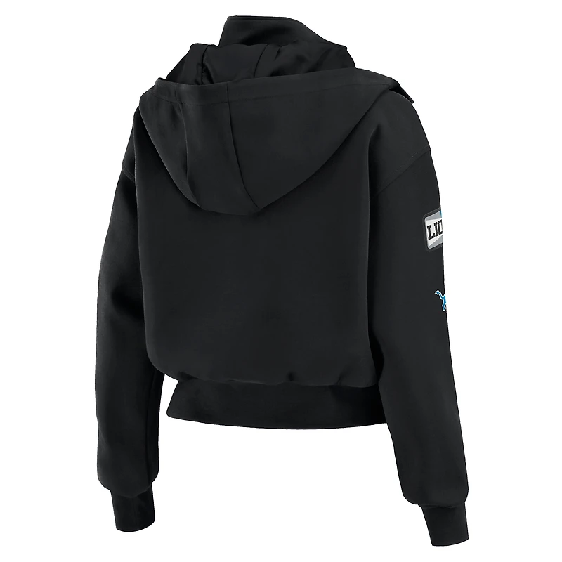 Veste bomber courte zippée noire à poches plaquées pour femme WEAR by Erin Andrews des Lions de Detroit