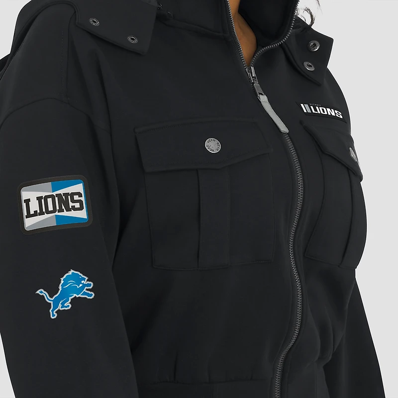 Veste bomber courte zippée noire à poches plaquées pour femme WEAR by Erin Andrews des Lions de Detroit
