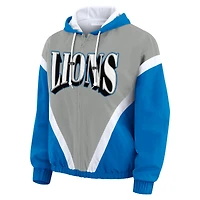 Women's WEAR by Erin Andrews Blue/Gray Detroit Lions Plus Retro Crinkle Full-Zip Hoodie Windbreaker Jacket