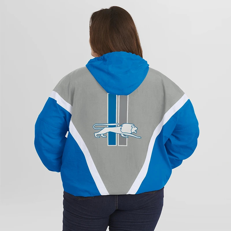 Veste coupe-vent rétro froissée à fermeture éclair intégrale pour femme WEAR by Erin Andrews bleu/gris des Lions de Detroit, grande taille