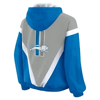 Coupe-vent à capuche entièrement zippé et froissé bleu/argenté pour femme WEAR by Erin Andrews des Lions de Detroit