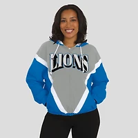 Women's WEAR by Erin Andrews Blue/Silver Detroit Lions Retro Crinkle Full-Zip Hoodie Windbreaker