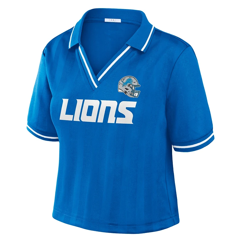 Women's WEAR by Erin Andrews Blue Detroit Lions Cropped Jersey Polo